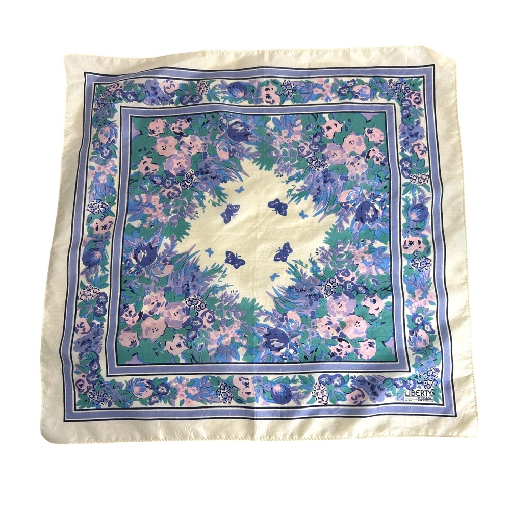 Liberty of London Silk Scarf Women OS Cream Floral Butterfly 17" Made in England